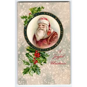 Vintage Santa Claus Christmas Postcard with Holly Berries John Winsch Back
